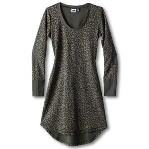 Kavu Deva Long Sleeve Knit Casual Thumb Hole Athleisure MIDI Dress Black / Green